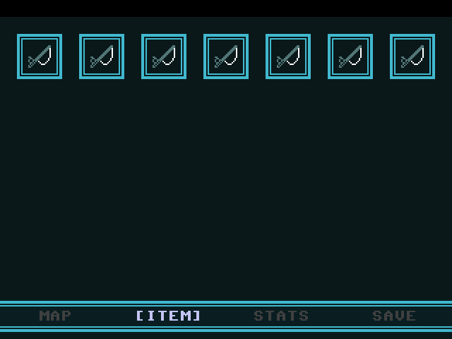 My first attempt at designing the item system, where it is a grid which displays the item icons.