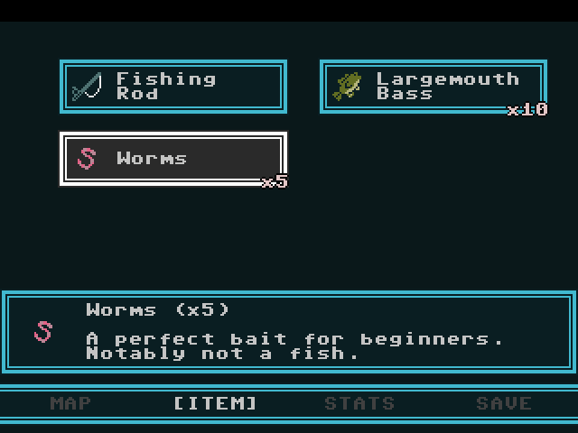 A screenshot of the item system, in-game.