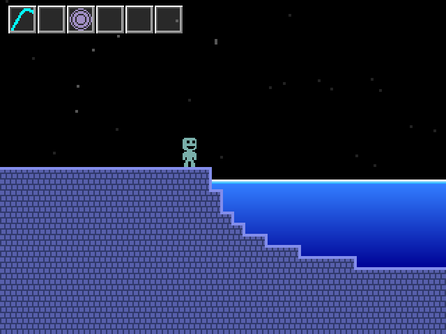 My first mockup, containing an item hotbar, water, and a fishing rod.